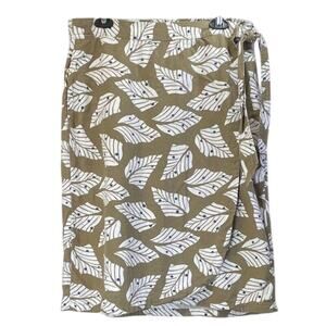 Free Assembly L Tan White Leaf Linen BlendPockets Wrap Skirt Office WearCasual
